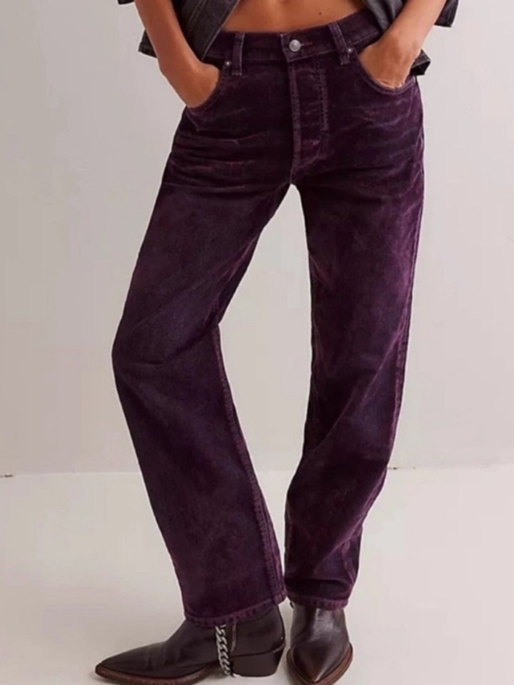 Free People We the Free First Class Low Rise Relaxed Straight Flocked Jeans 28